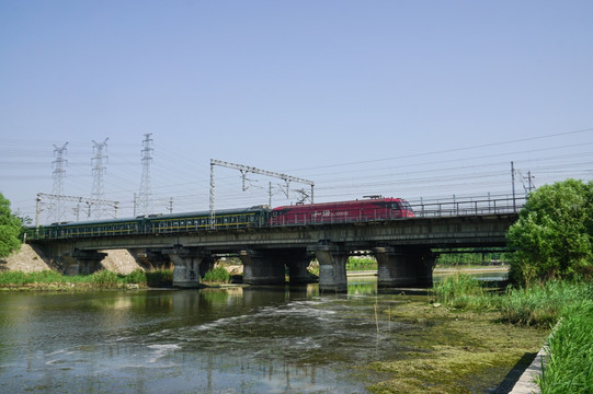 火车 电力机车 铁路桥