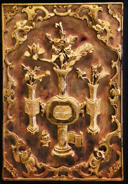 金漆木雕花瓶花板