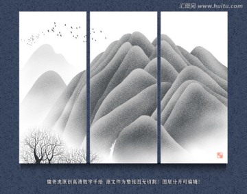 禅意水墨山水画