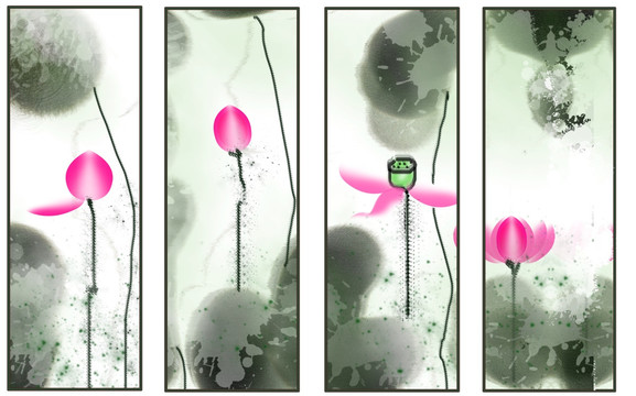荷花图 背景装饰画 合层