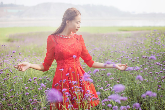 浪漫花海中的美女