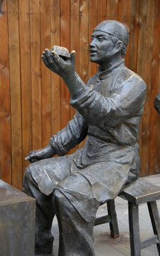 铜雕清代商贩雕像