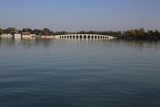 颐和园十七孔桥镜面湖景