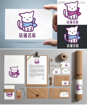 卡通小喵母嬰食品logo標(biāo)志