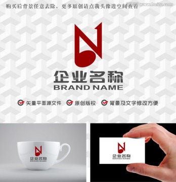 字母BN音符箭頭logo