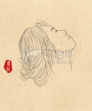 白描古典美女 無框畫 PSD