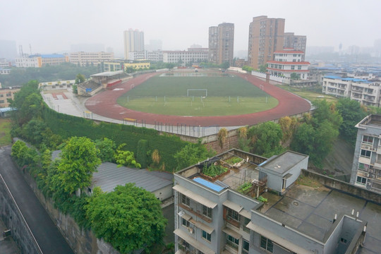 学校校园 学校操场俯拍