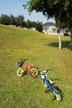 草地上的儿童自行车