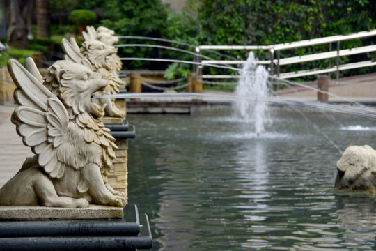中庭水景 喷泉雕塑 狮子喷泉
