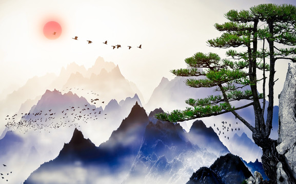 水墨山水畫 未分層