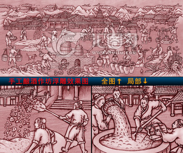 手工釀酒作坊浮雕效果圖