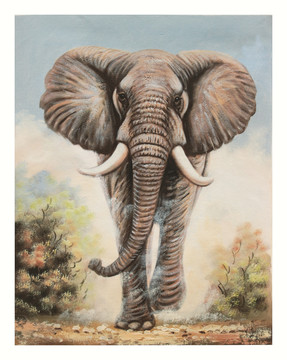 大象动物油画