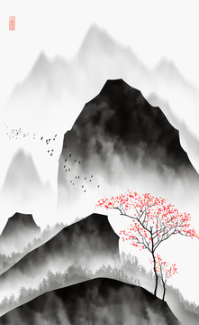 水墨山水畫(huà)玄關(guān)裝飾畫(huà)