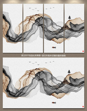 新中式客厅沙发背景水墨画