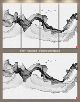 新中式客厅沙发背景水墨画 意境