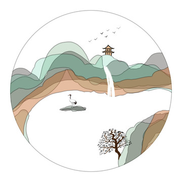 山水裝鈽畫(huà)水墨畫(huà)