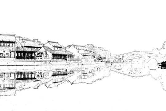 山塘古鎮(zhèn) 江南古鎮(zhèn)線描