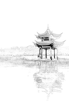 集賢亭 杭州西湖線(xiàn)描