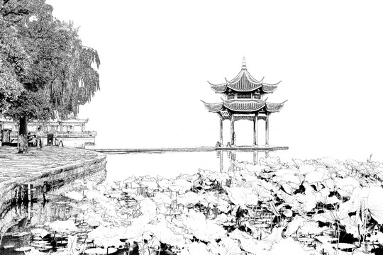 集賢亭 杭州西湖線(xiàn)描