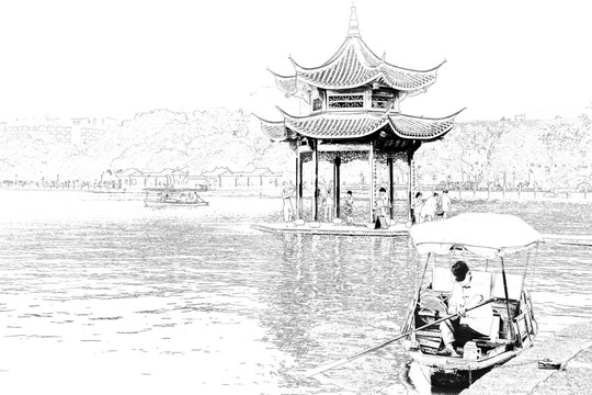 集賢亭 杭州西湖線(xiàn)描