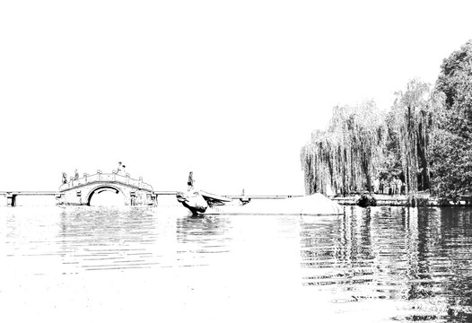 涌金橋 杭州西湖線描