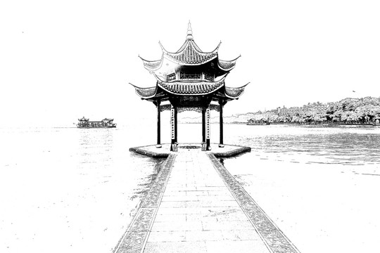 集賢亭 杭州西湖線(xiàn)描