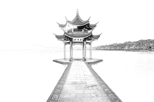 集賢亭 杭州西湖線描