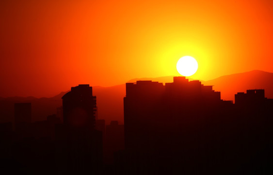 城市夕阳楼房剪影