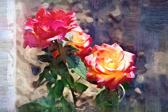 玫瑰花油畫