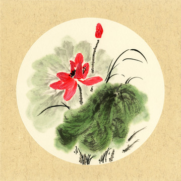 國畫荷花