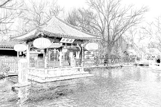 趵突泉 濟(jì)南老建筑線描