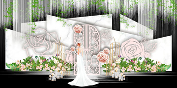 歐式白綠色小清新婚禮舞臺(tái)