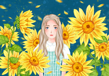 向日葵 少女與花