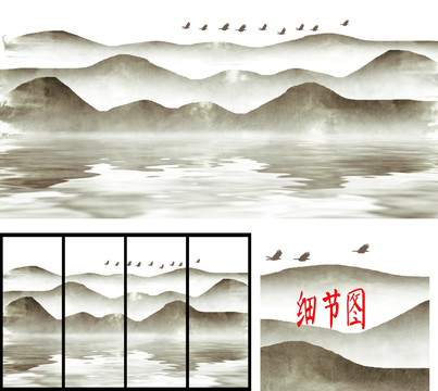 仿古山水 装饰大画 合层