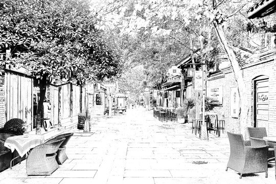 寬窄巷子 四川古鎮(zhèn)線描