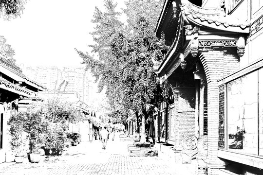 寬窄巷子 四川古鎮(zhèn)線描