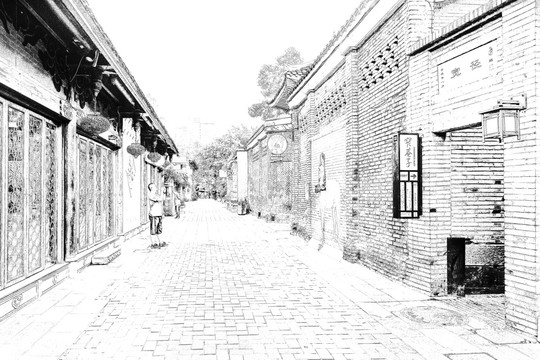 寬窄巷子 四川古鎮(zhèn)線描