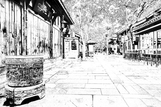 寬窄巷子 成都古鎮(zhèn)線描