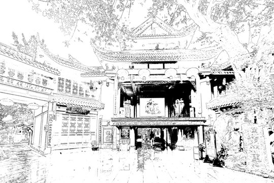 成都錦里 四川古鎮(zhèn)線描