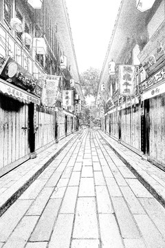 成都錦里 四川古鎮(zhèn)線描