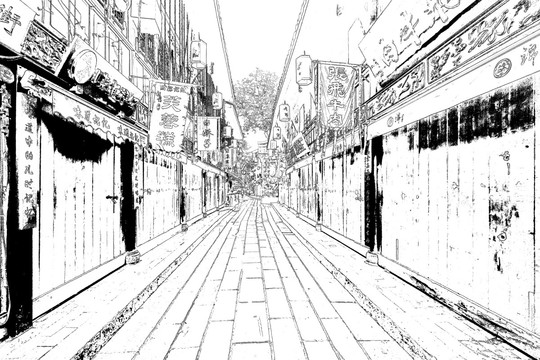 成都錦里 四川古鎮(zhèn)線描