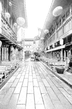 錦里古鎮(zhèn) 四川古鎮(zhèn)線描