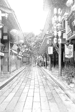 錦里古鎮(zhèn) 四川古鎮(zhèn)線描