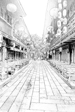 錦里古鎮(zhèn) 四川古鎮(zhèn)線描