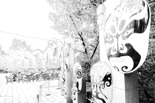 成都錦里 四川古鎮(zhèn)線描