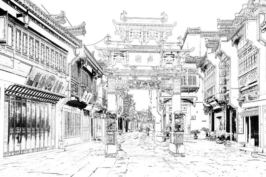 屯溪古鎮(zhèn) 徽州古鎮(zhèn)線描