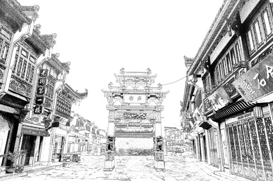屯溪古鎮(zhèn) 徽州古鎮(zhèn)線描