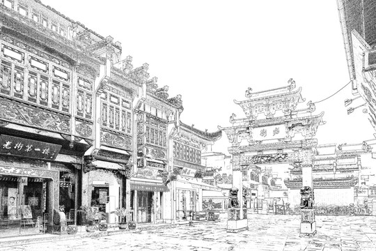 屯溪古鎮(zhèn) 徽州古鎮(zhèn)線描
