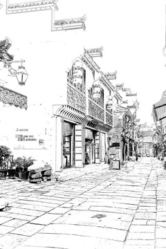 屯溪古鎮(zhèn) 徽州古鎮(zhèn)線描