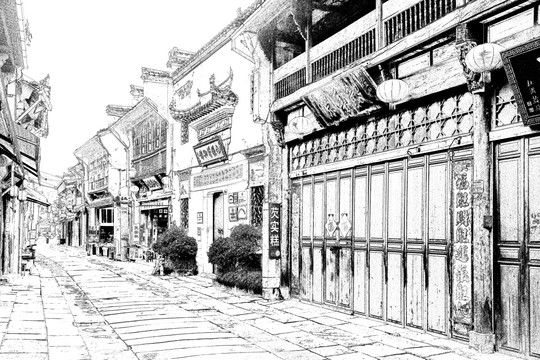 屯溪古鎮(zhèn) 徽州古鎮(zhèn)線描